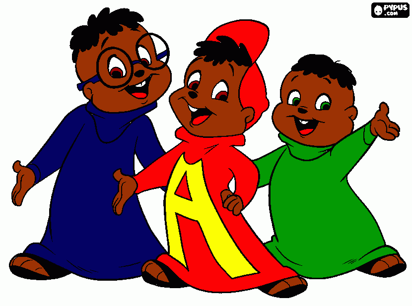 alvin and the chipmunks um grupo musical formado por tres esquilos para colorir e imprimir
