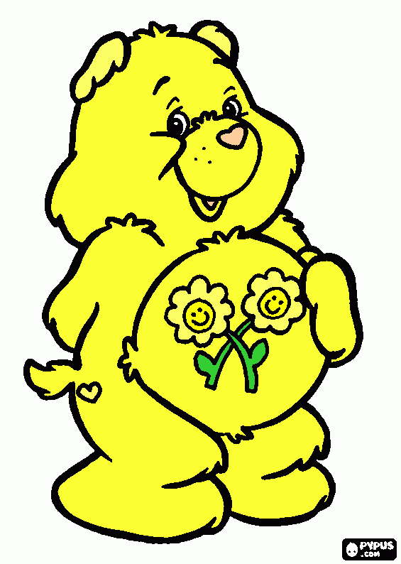 amizade urso carinhoso com duas flores na barriga para colorir e imprimir