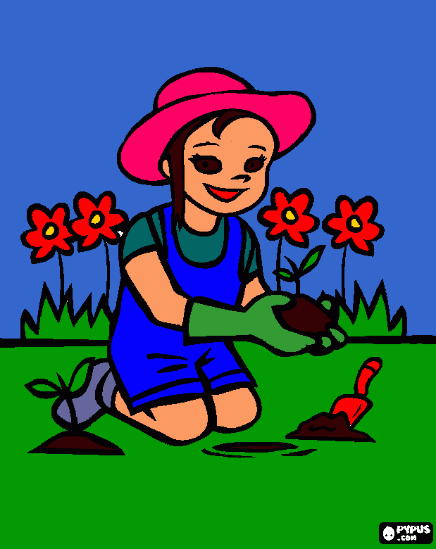 ana e as flores e a horta. para colorir e imprimir