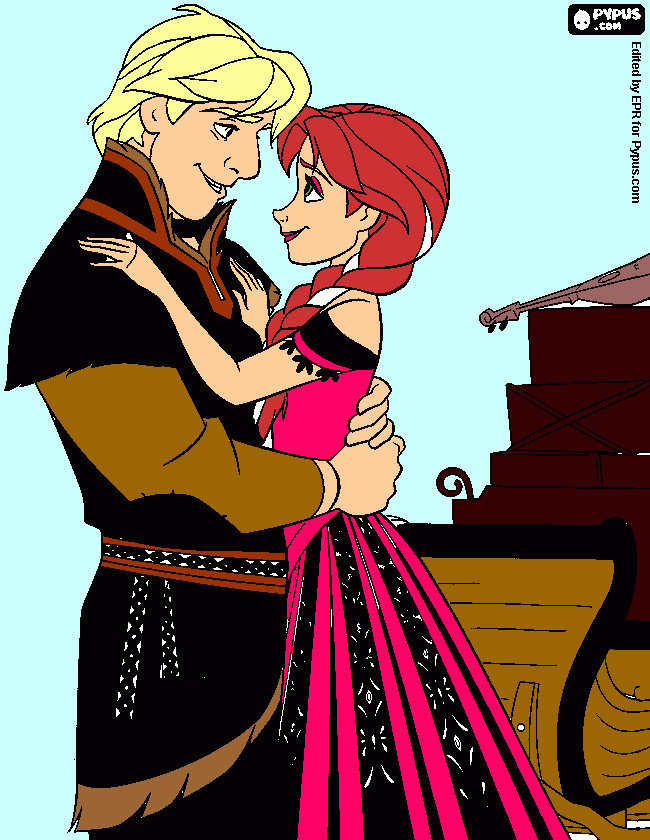 Ana e christof apaixonados para colorir e imprimir