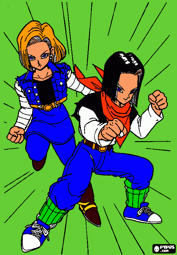 andróide 17,18 para colorir e imprimir