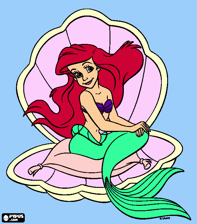 Ariel concha para colorir e imprimir
