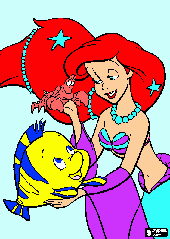 Ariel Linguado e Sebastian para colorir e imprimir