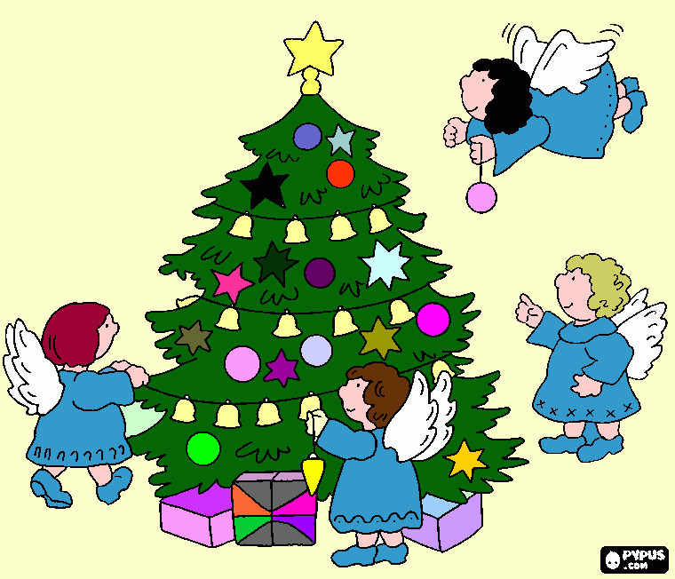 ARVORE DE NATAL COM OS ANJINHOS para colorir e imprimir