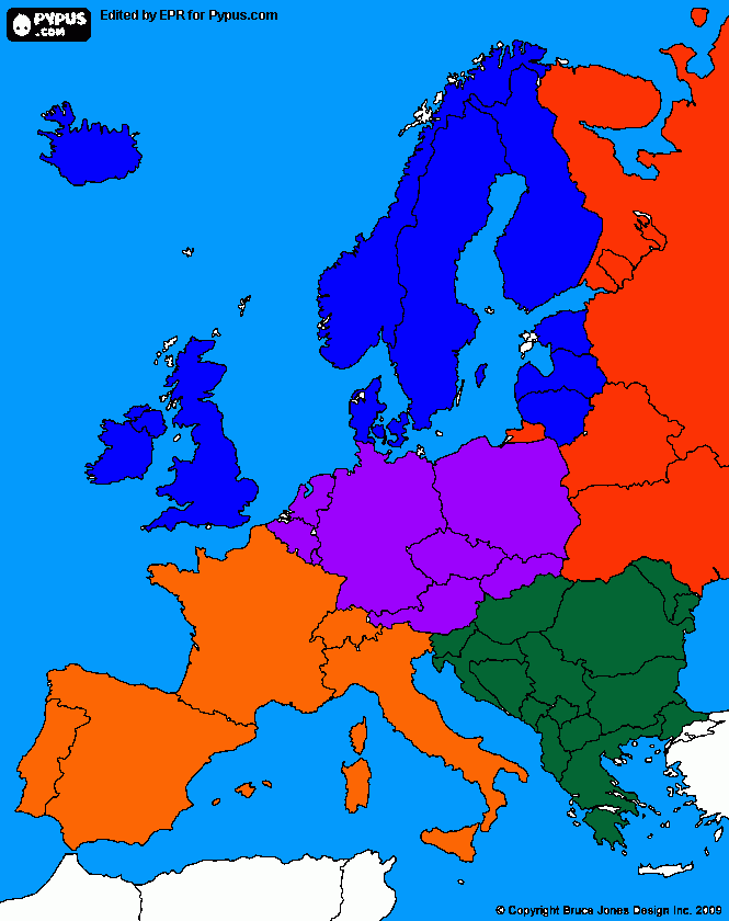 As regiões da Europa para colorir e imprimir