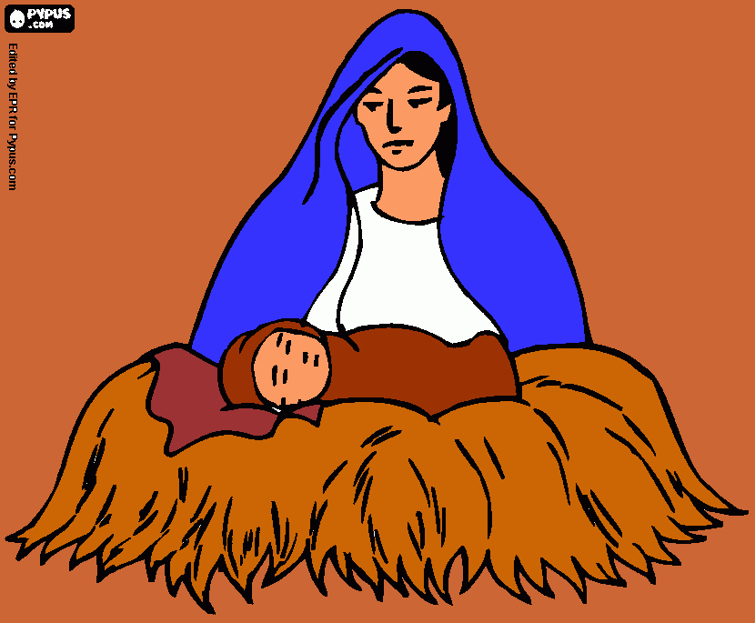 avirgem maria eo menino jesus na manjedora para colorir e imprimir