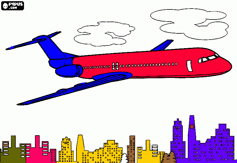 avião colorido para colorir e imprimir