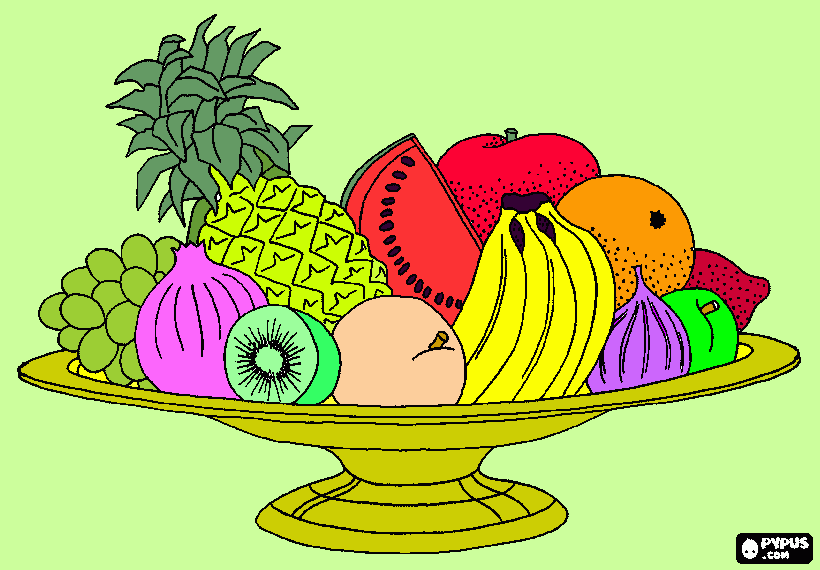 bacia com frutas para colorir e imprimir