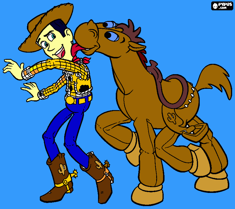 Bala no alvo e seu melhor amigo Wood o cowboy para colorir e imprimir