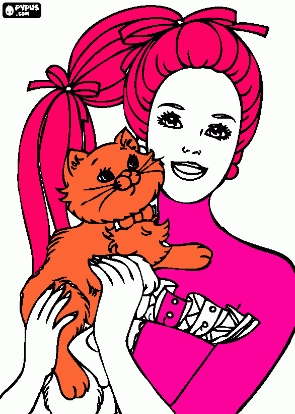 BARBIE COM GATA para colorir e imprimir