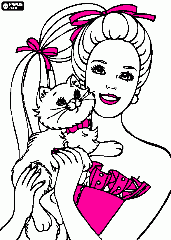 barbie e a gatinha marri para colorir e imprimir