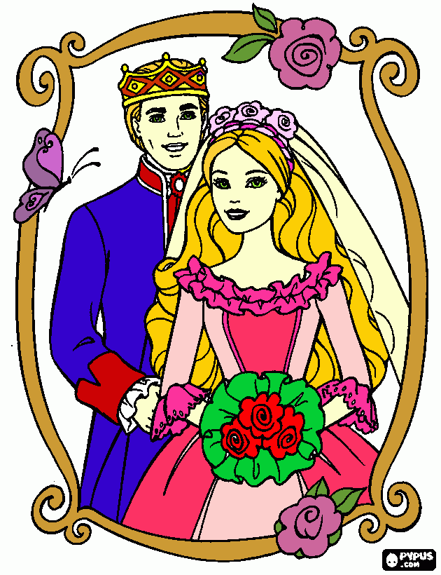 barbie e keen casados para colorir e imprimir