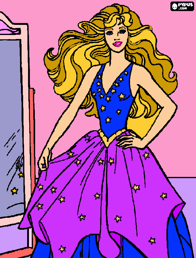 Barbie enfrente ao esplho para colorir e imprimir