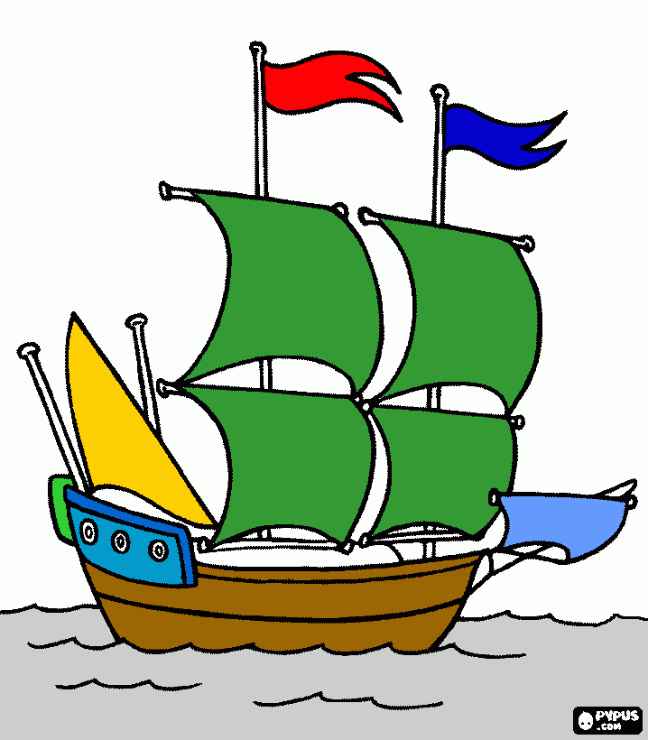 barco a vela verde para colorir e imprimir