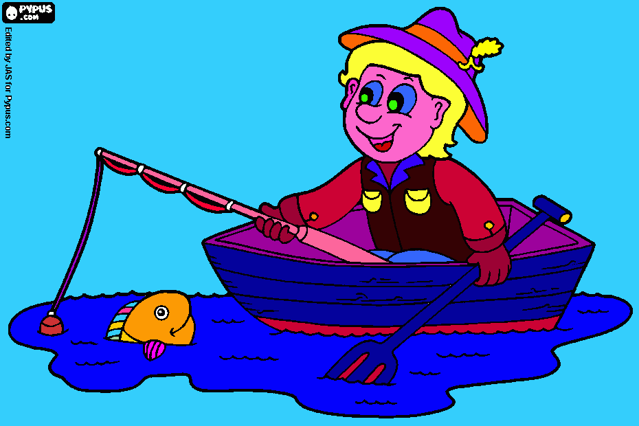 barco com pescador para colorir e imprimir