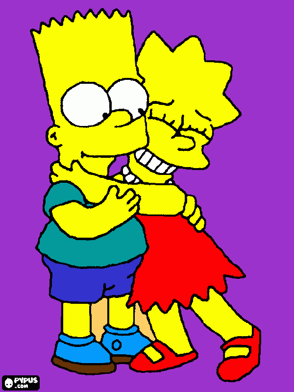 BART COM LISA ABRAÇADOS SE COMPORTANDO COMO BONS IRMÃOS para colorir e imprimir