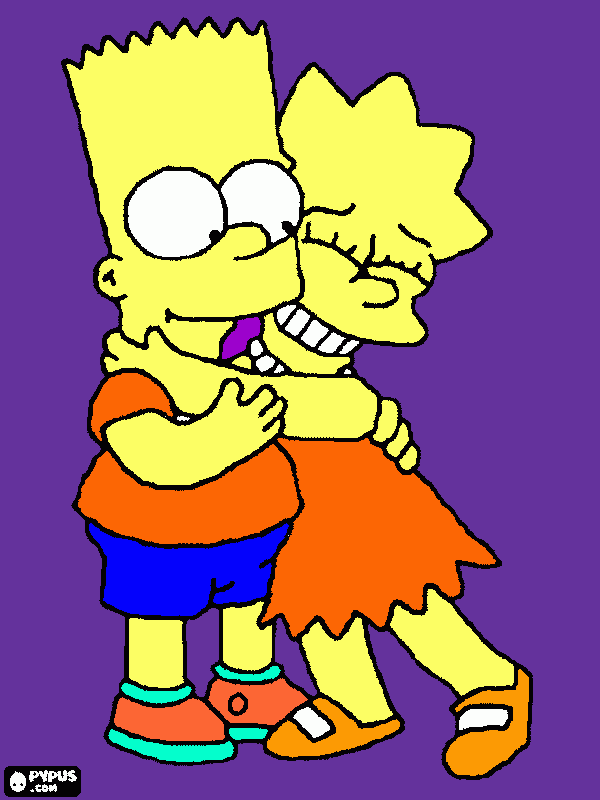 barti lisa se abraçando como simbolo de irmãos para colorir e imprimir