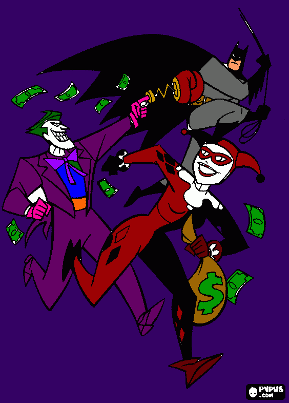 batmam persigindo seus inimigos heryq e coringa para colorir e imprimir