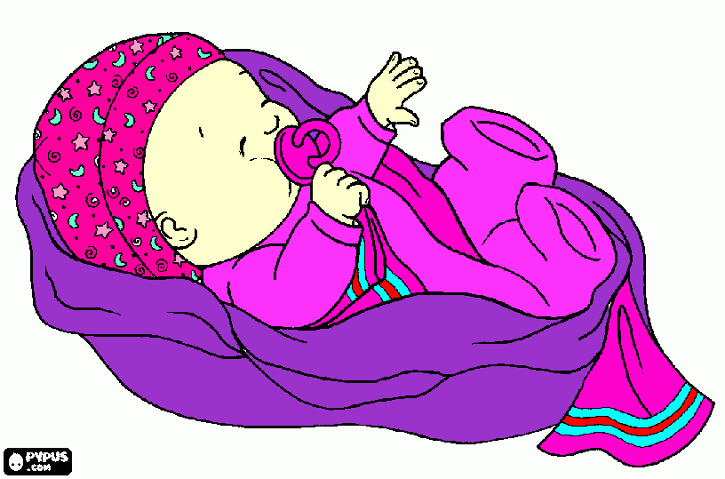 bebe dormido enrolado numa manta. para colorir e imprimir