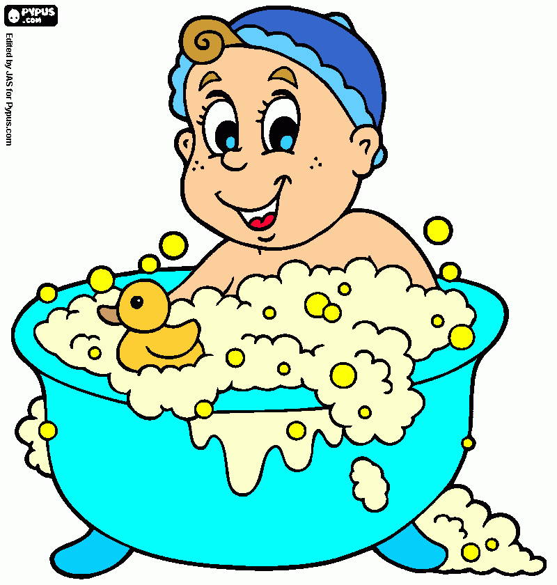 Bebe na banheira para colorir e imprimir