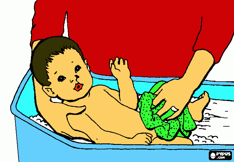 bebe no banho para colorir e imprimir