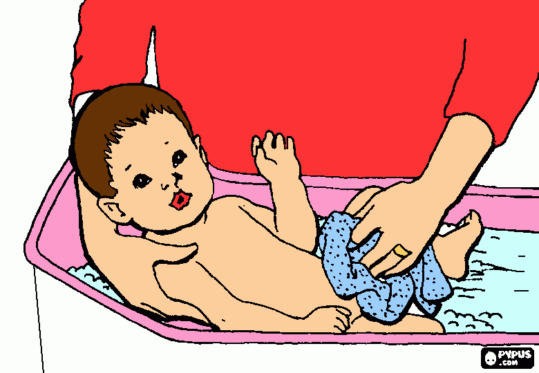 bebe tomando banho para colorir e imprimir