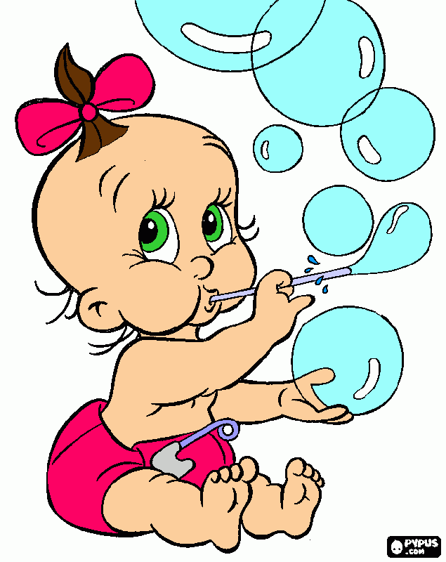 Bebê soprando bolhas de sabão para colorir e imprimir