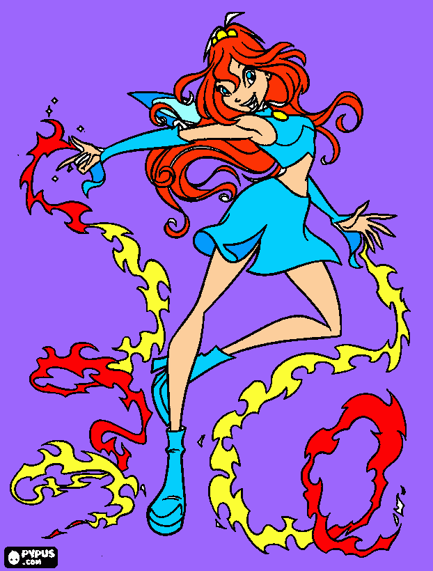bloom a fada da chama do dragão para colorir e imprimir