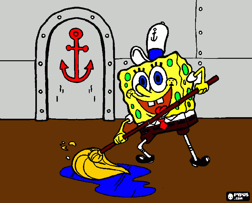Bob Esponja Limpando Siri Cascudo para colorir e imprimir