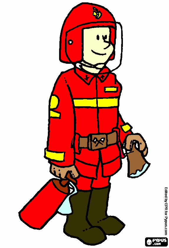 bombeiro com extintor para colorir e imprimir