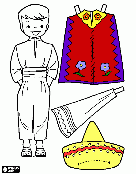 boneco traje mexicano para colorir e imprimir