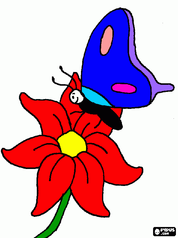 Borboleta pousando na flor para colorir e imprimir