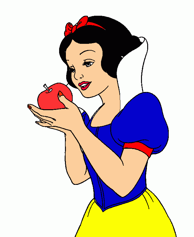 branca de neve com maçã para colorir e imprimir