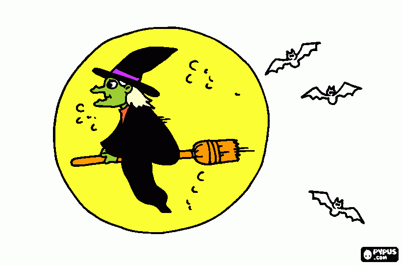 bruxa na lua cheia para colorir e imprimir