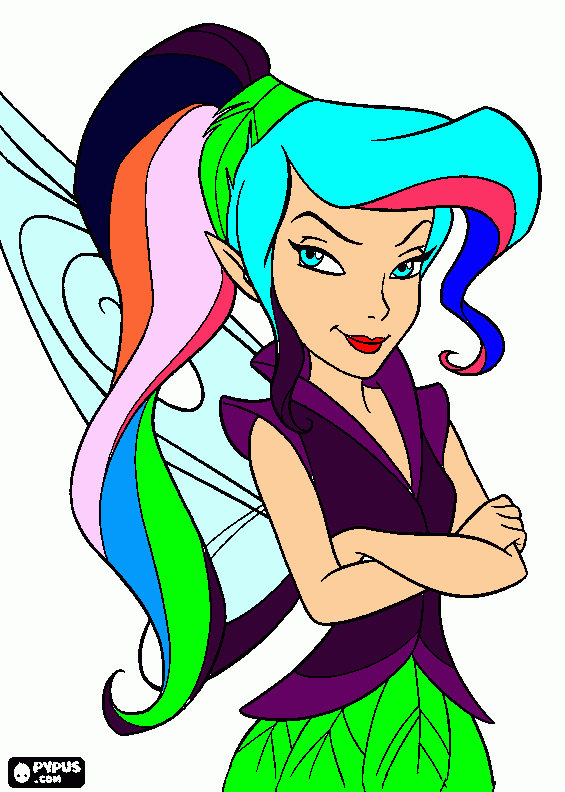 cabelo colorido,olhos azuis,blusa roxa e saia verde clara para colorir e imprimir