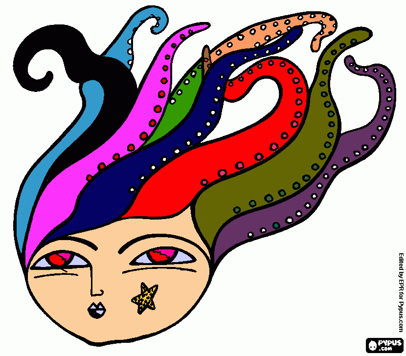 cabeça da medusa cheia de cobras para colorir e imprimir