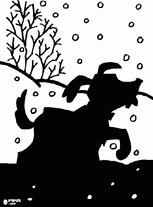cachorro na neve para colorir e imprimir