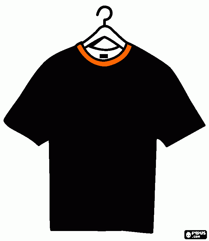 camisa preta gola laranja  para colorir e imprimir