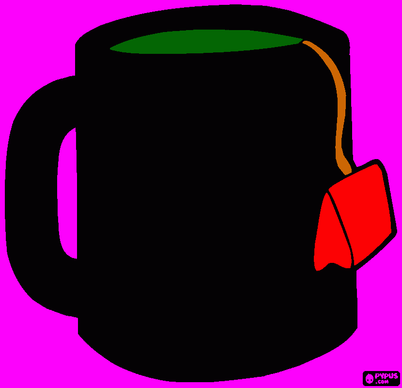 caneca com um pouco de chá verde para colorir e imprimir