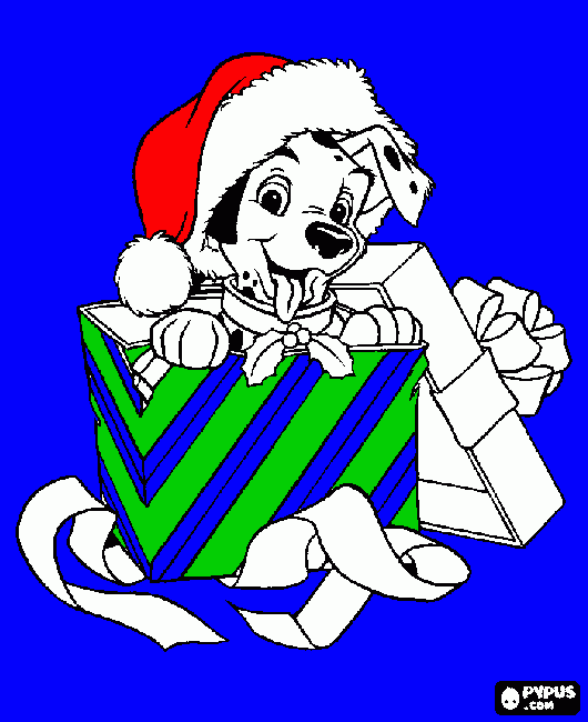 cao dentro de uma caixa com um gorro para colorir e imprimir