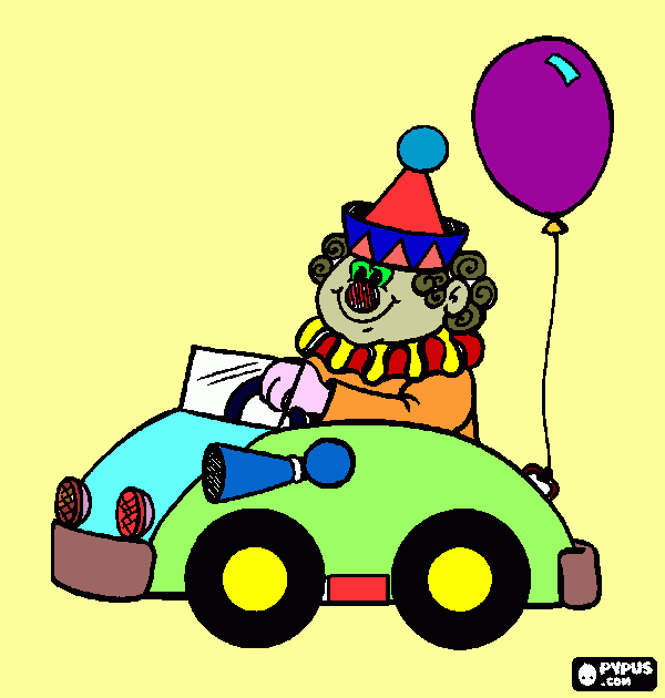 carro com palhaço para colorir e imprimir