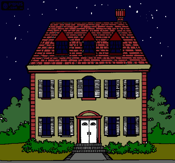 casa com as janelas abertas e tranquilas para colorir e imprimir