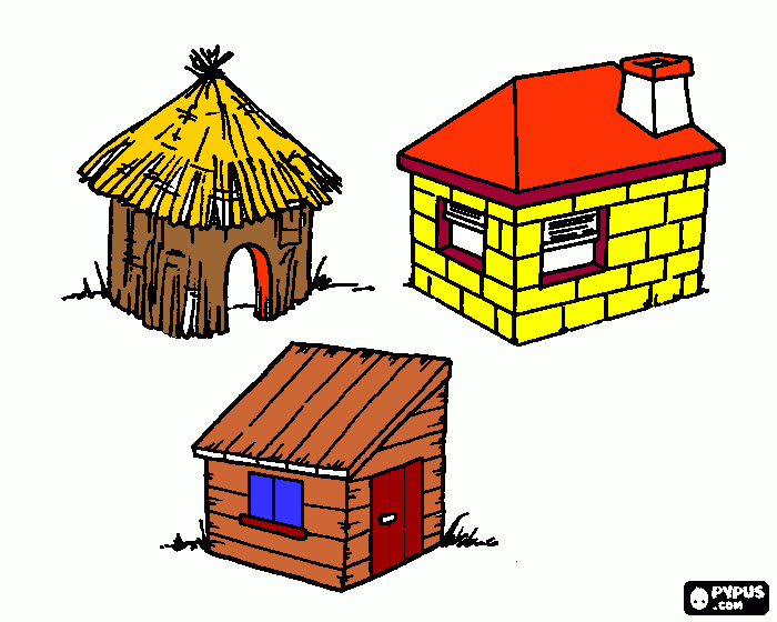 casa madeira palha e tijolo para colorir e imprimir