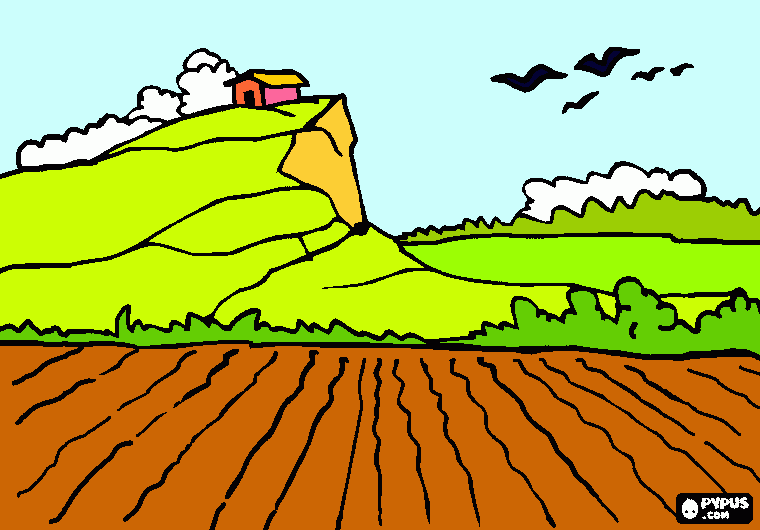 casa na colina para colorir e imprimir