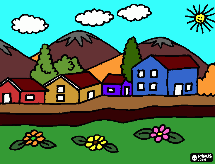 casa na zona rural para colorir e imprimir