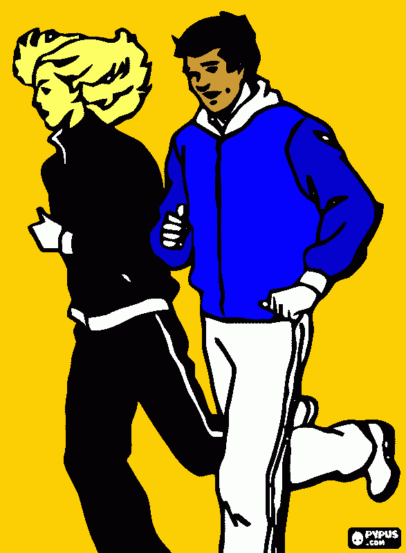 casal correndo para colorir e imprimir