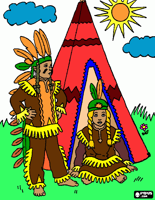 Casal de indio para colorir e imprimir