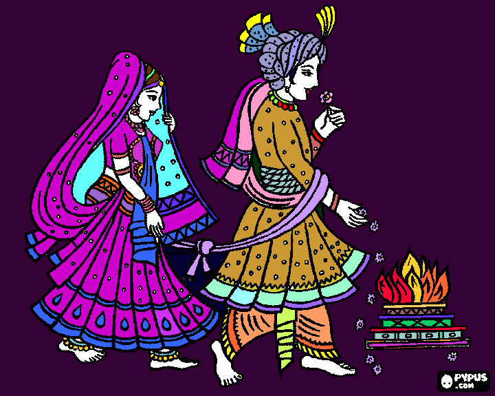Casamento indiano para colorir e imprimir