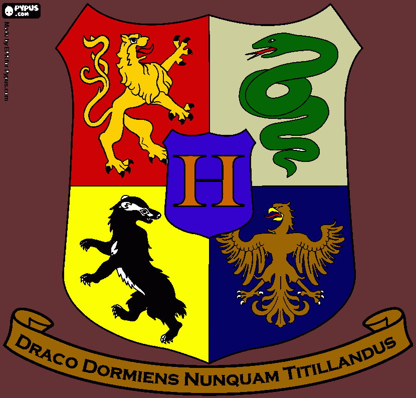 casas Grifinoria, Lufa lufa, Corvinal e sonserina. para colorir e imprimir