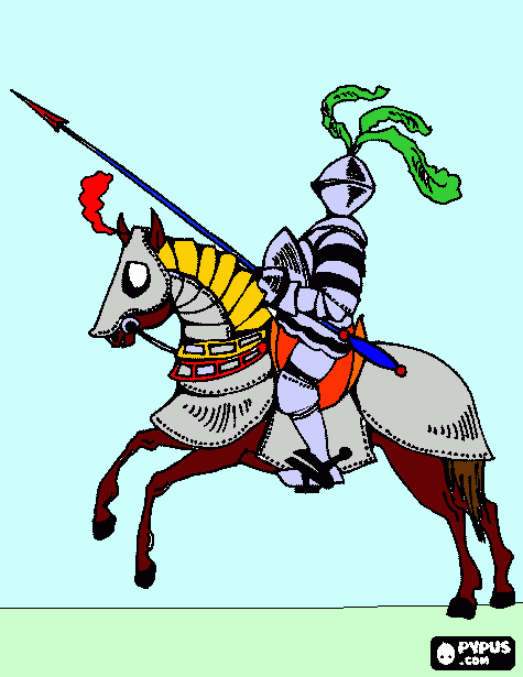 cavaleiro em cima do cavalo com armadura para colorir e imprimir